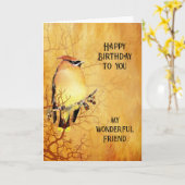 Cedar Waxwing Waterverf Prachtige Vriend Verjaarda Kaart (Gele Bloem)