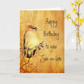 Cedar Waxwing Waterverf Son-in-law Birthday Card Kaart (Gele Bloem)