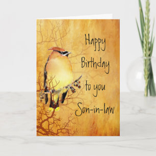 Cedar Waxwing Waterverf Son-in-law Birthday Card Kaart