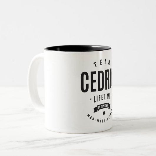 Cedric Lifetime Lid met persoonlijke naam Cedric Tweekleurige Koffiemok (Voorkant links)