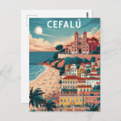 Cefalu, Sicilië, Italië Strand Briefkaart (Voorkant / Achterkant)