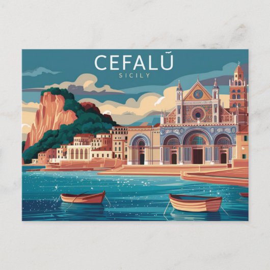 Cefalu, Sicilië, Italië Zeegezicht Briefkaart (Voorkant)