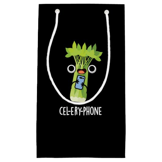 Cel-lery Phone Funny Celery Veggie Pun Dark BG Klein Cadeauzakje (Voorkant)