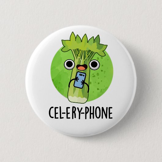 Cel-lery Phone Funny Celery Veggie Pun Ronde Button 5,7 Cm (Voorkant)