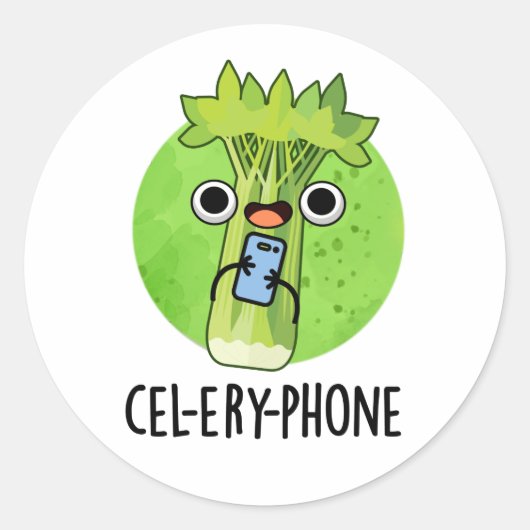 Cel-lery Phone Funny Celery Veggie Pun Ronde Sticker (Voorkant)