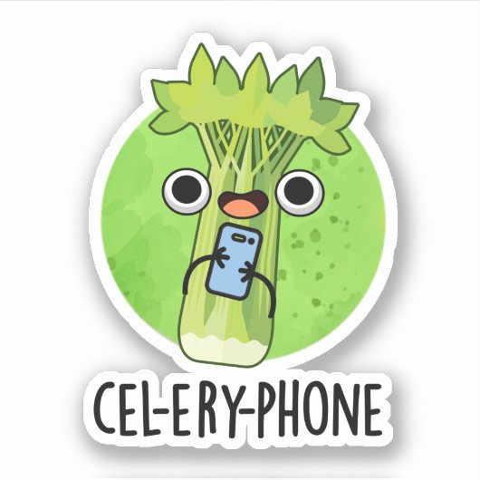Cel-lery Phone Funny Celery Veggie Pun Sticker (Voorkant)