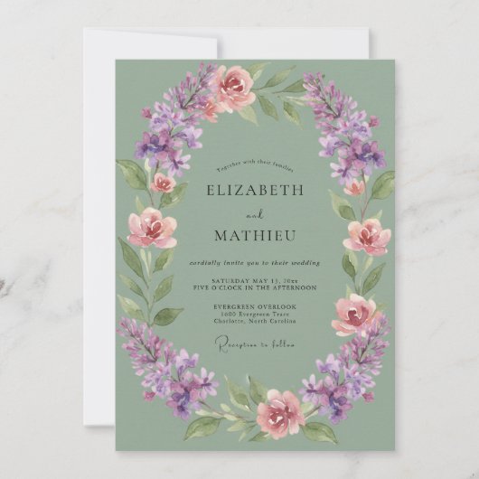 Celadon Amethyst Geschilderde Bruiloft Kaart (Voorkant)