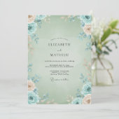 Celadon Aqua Bloemblad Bruiloft Kaart (Staand voorkant)