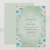 Celadon Aqua Bloemblad Bruiloft Kaart (Voorkant / Achterkant)