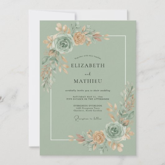 Celadon Aqua Blossom Bruiloft Kaart (Voorkant)