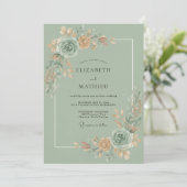 Celadon Aqua Blossom Bruiloft Kaart (Staand voorkant)