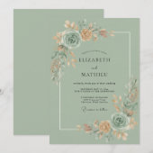 Celadon Aqua Blossom Bruiloft Kaart (Voorkant / Achterkant)
