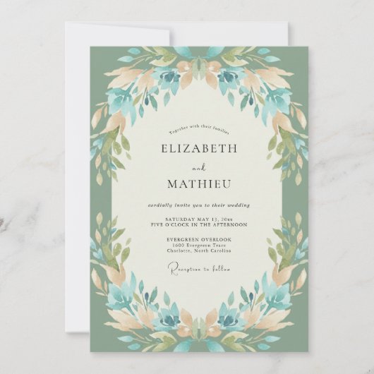Celadon Aqua Tak Eucalyptus Bruiloft Kaart (Voorkant)