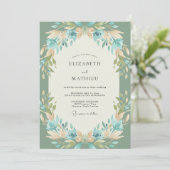 Celadon Aqua Tak Eucalyptus Bruiloft Kaart (Staand voorkant)