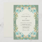 Celadon Aqua Tak Eucalyptus Bruiloft Kaart (Voorkant / Achterkant)