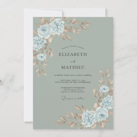 Celadon Azure Ranunculus Eucalyptus Bruiloft Kaart (Voorkant)