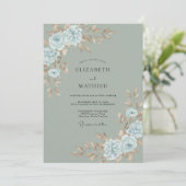 Celadon Azure Ranunculus Eucalyptus Bruiloft Kaart (Staand voorkant)