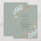 Celadon Azure Ranunculus Eucalyptus Bruiloft Kaart (Voorkant / Achterkant)