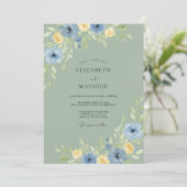 Celadon Azuur Ranunculus Stof Eucalyptus Bruiloft Kaart (Staand voorkant)