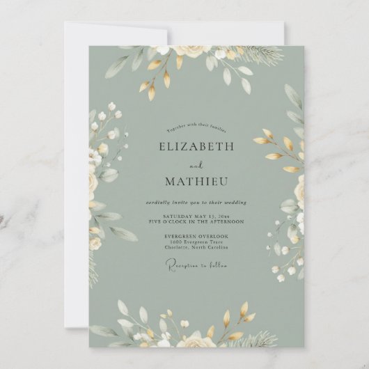 Celadon Blad Bruiloft Kaart (Voorkant)