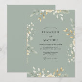Celadon Blad Bruiloft Kaart (Voorkant / Achterkant)