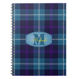 Celadon Blauwe Geruite Schotse Broek Monogram Schr Notitieboek