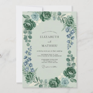 Celadon Blauwe Regen Eucalyptus Bruiloft Kaart