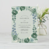Celadon Blauwe Regen Eucalyptus Bruiloft Kaart (Staand voorkant)