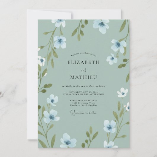 Celadon Bloem Bruiloft Kaart (Voorkant)