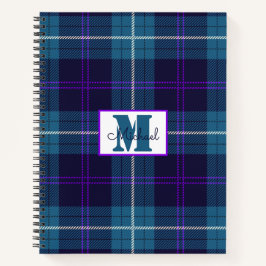 Celadon Blue-Dark Blue Pset Tartan Gepersonaliseer Notitieboek