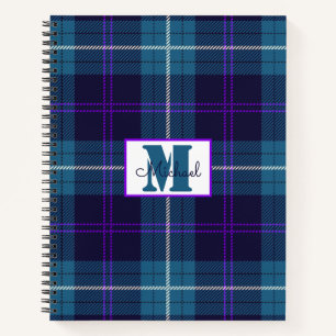 Celadon Blue-Dark Blue Pset Tartan Gepersonaliseer Notitieboek