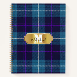Celadon Blue Pset Tartan Golden Monogrammed Notitieboek