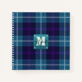 Celadon Blue Pset Tartan Leather Monogrammed Notitieboek (Voorkant)