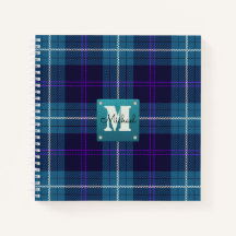Celadon Blue Pset Tartan Leather Monogrammed