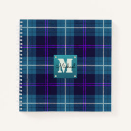 Celadon Blue Pset Tartan Leather Monogrammed Notitieboek