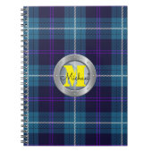 Celadon Blue Pset Tartan Metallic Steel Monogram Notitieboek (Voorkant)