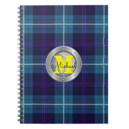 Celadon Blue Pset Tartan Metallic Steel Monogram Notitieboek