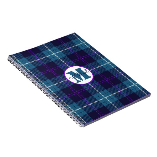 Celadon Blue Pset Tartan Monogram Notitieboek (Rechterzijde)