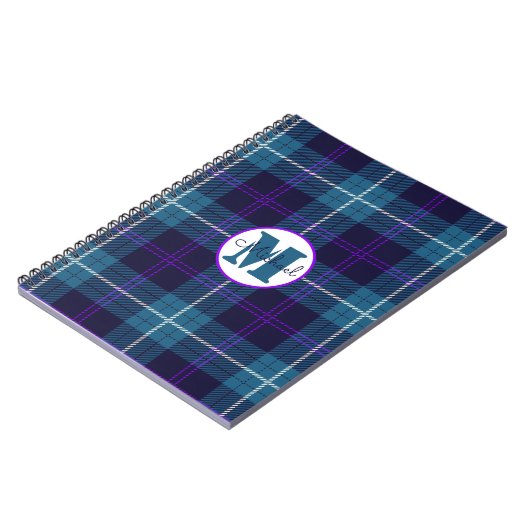Celadon Blue Pset Tartan Monogram Notitieboek (Linkerzijde)