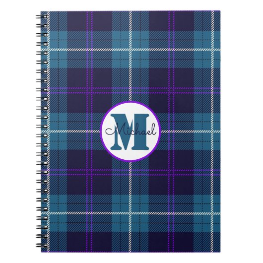Celadon Blue Pset Tartan Monogram Notitieboek (Voorkant)