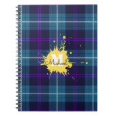 Celadon Blue Pset Tartan Yellow Splash Monogram Notitieboek (Voorkant)