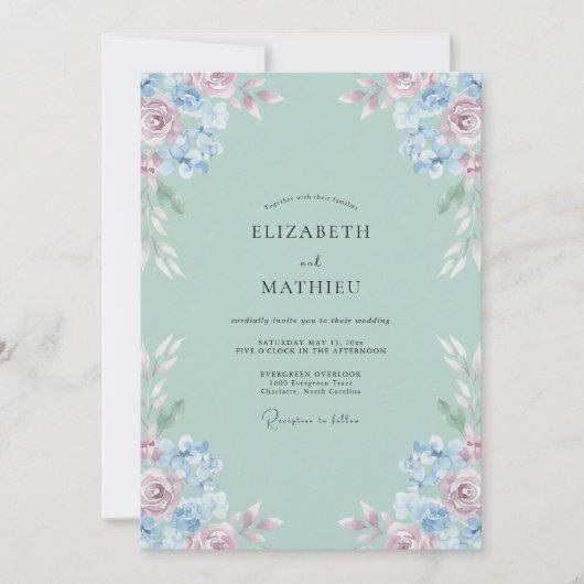 Celadon Blush Bloemblad Bruiloft Kaart (Voorkant)