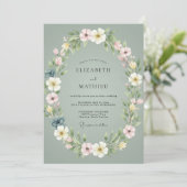 Celadon Blush Wreath Bruiloft Kaart (Staand voorkant)
