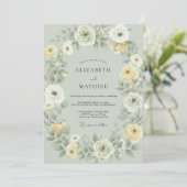 Celadon Botergele Ranunculus Eucalyptus Bruiloft Kaart (Staand voorkant)