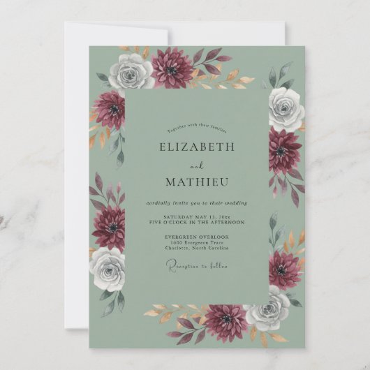 Celadon Bruine Dahlia Bruiloft Kaart (Voorkant)