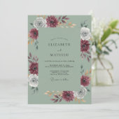 Celadon Bruine Dahlia Bruiloft Kaart (Staand voorkant)
