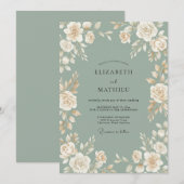 Celadon Crème Bloem Bruiloft Kaart (Voorkant / Achterkant)