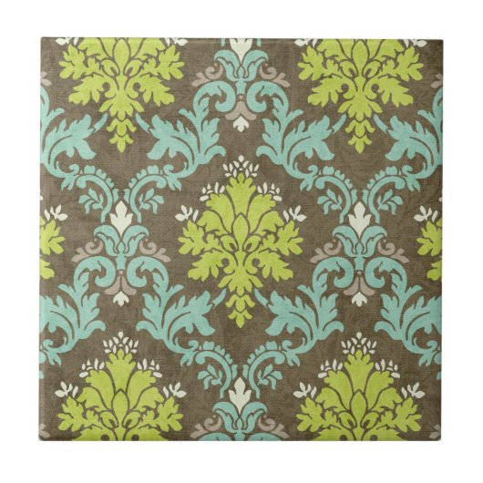  Celadon en Aqua Damask Tegeltje (Voorkant)