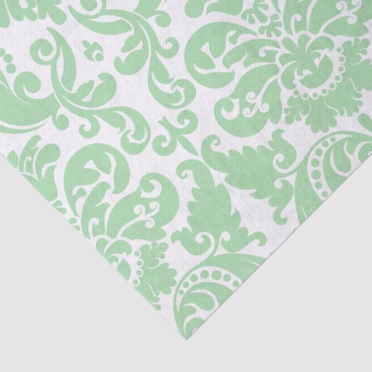 Celadon en White Elegant Damask Pattern Tissuepapier (Detail)