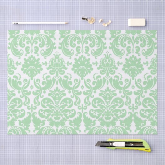 Celadon en White Elegant Damask Pattern Tissuepapier (Craft)